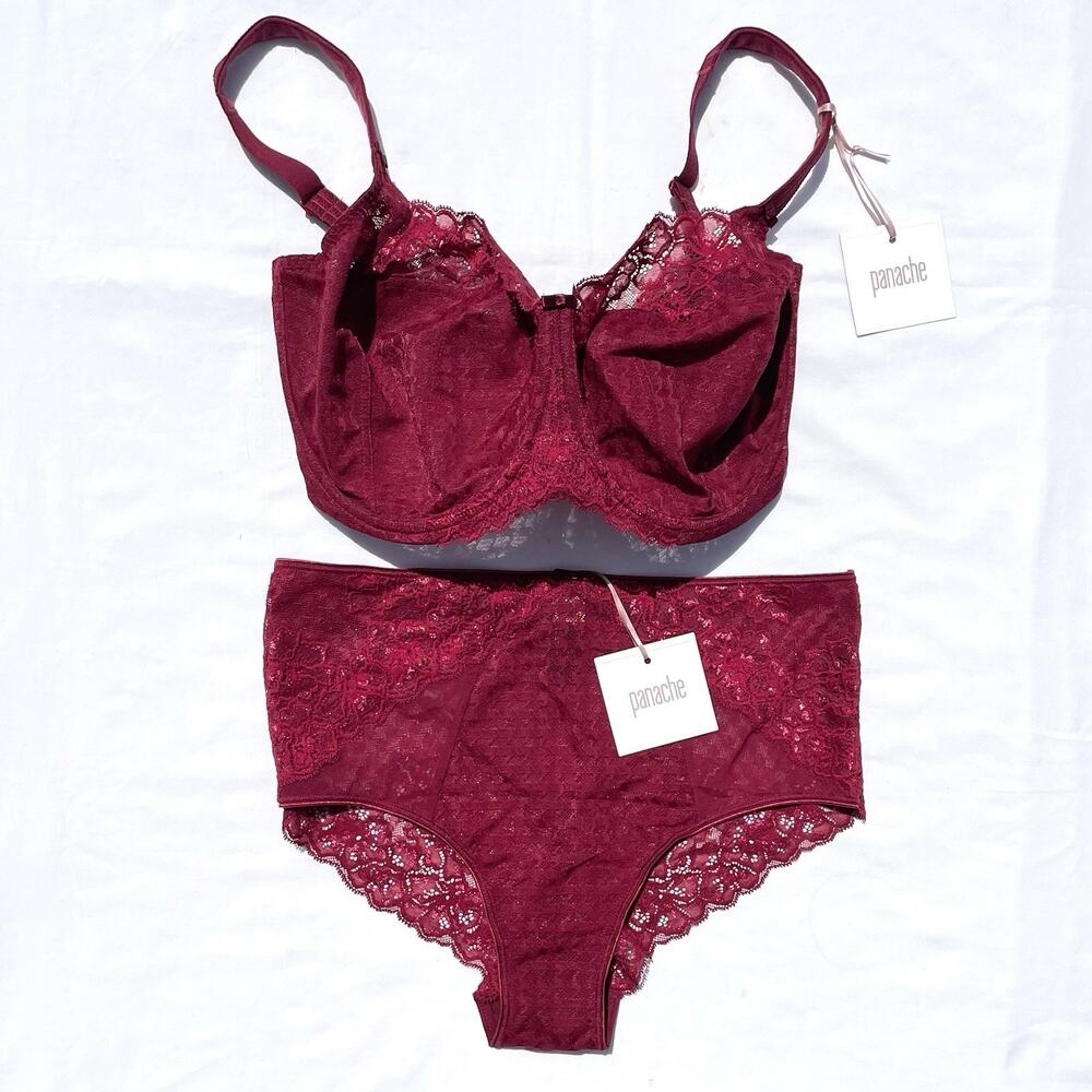 Panache Envy Full Cup Bra Brief Panty Set 32M Medium Sparkling Cherry Red Lace